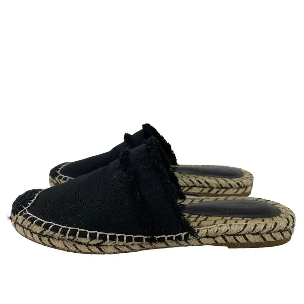 JOIE Black Cain Fringe Espadrille Mules Slides Shoes Size 39 US 9